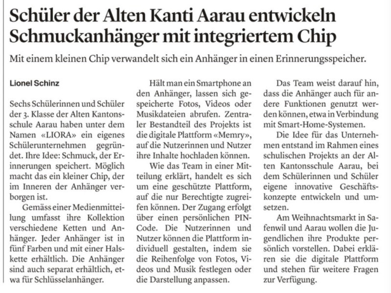 LIORA in der Aargauer Zeitung