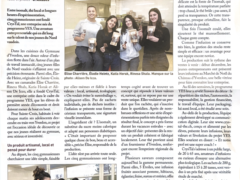 Article du journal de Sainte-Croix - 19 décembre 2026